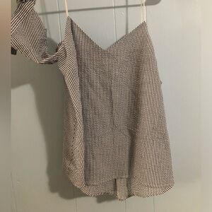 Kimchi Blue Cold Shoulder Striped Nautical White and Navy Blue patterned V Neck